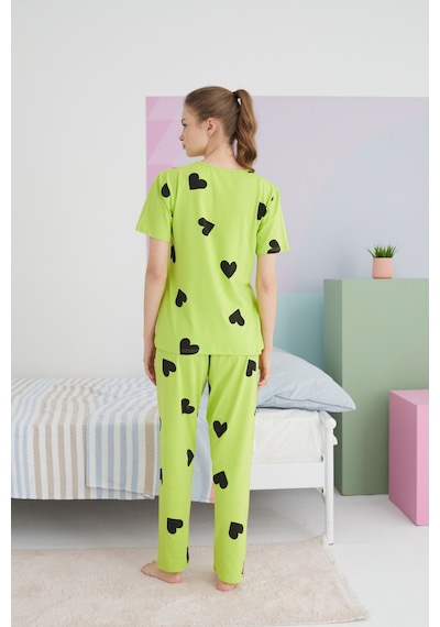 Siyah İnci Pamuklu Örme Pijama Takım 24117029 Çok Renkli