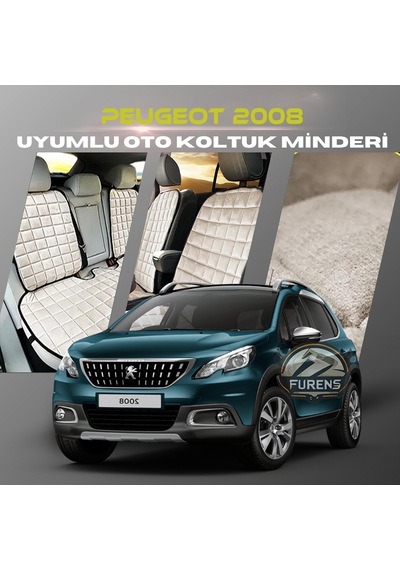 Peugeot 2008 Bej Renk Tay Tüyü Cepli & Terletmez Sırtlı Oto Koltuk Minder Seti - Koltuk Koruma Kılıfı Ön & Arka Tam Set
