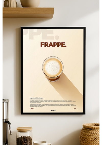 Frappe Kahve Siyah Ahşap Çerçeveli Poster, Dekoratif Duvar Tablosu