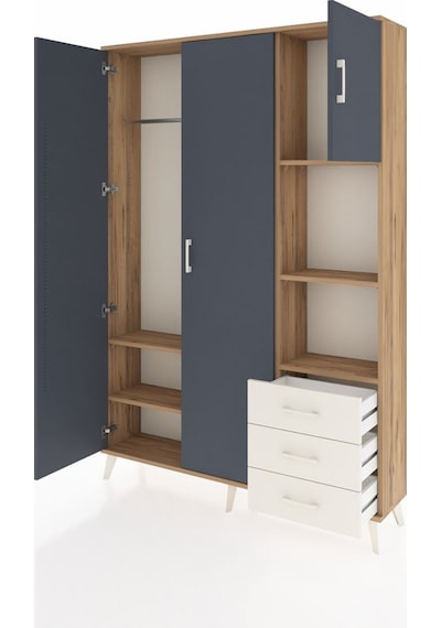 Arges Dolap 5 Raflı 3 Çekmeceli Tek Askılı 132x30x195 Çam-ant... Çam