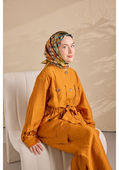 Silk Home Twill İpek Eşarp Şerit Turuncu Çok Renkli