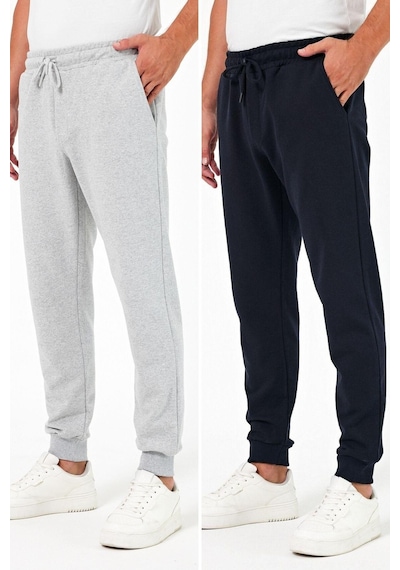 Comeor Kalın Siyah-antrasit Erkek 2'li Eşofman Altı Jogger Arka Cepli Paça Lastikli Regular Fit Şardonsuz Cmre97 001