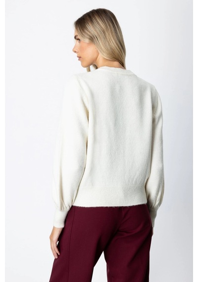 On Fashion Kadın İncili Baklava Desenli Ekru Kazak 63316 Ekru