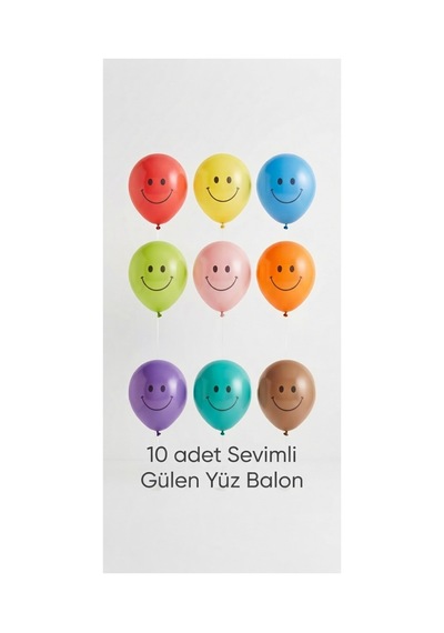 10 Lu Gülen Yüz Balon Karışık Renkli Smiley Baskılı Doğum Günü Parti Süsü 12'inç Çok Renkli Çok Renkli