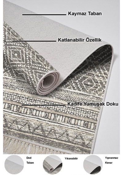 Dekoreko Kaymaz Taban Djt 3 Lü Banyo Paspas Takımı Trend Karışık Iskandinav F5087 gri