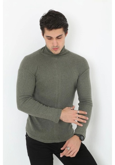 Erkek Fitilli Kaşkorse Kumaş Boğazlı Full Likralı Slimfit Body - Haki