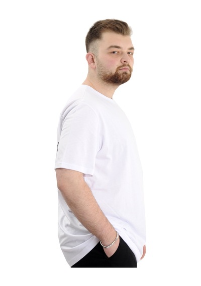 Mode Xl Büyük Beden Baskılı Erkek T-shirt Bisiklet Yaka Tıme U24036 Beyaz Beyaz