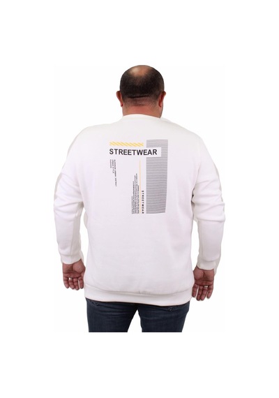 Moc Grande Mocgrande Erkek Büyük Beden Sıfır Yaka Sweat Streetwear 23206 Ekru