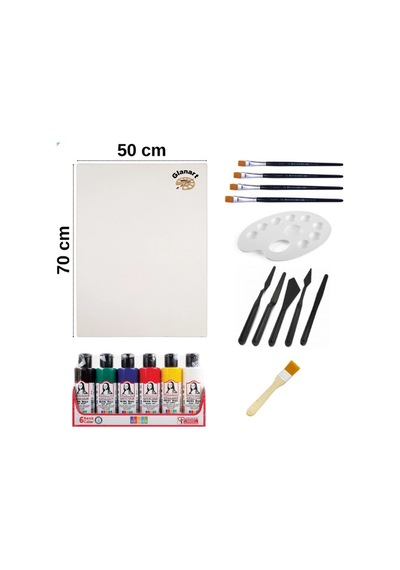50x70 Tuval + Monalisa Akrilik Boya Seti İpek Fırçalı Prolüks 6x70 Ml Çok Renkli