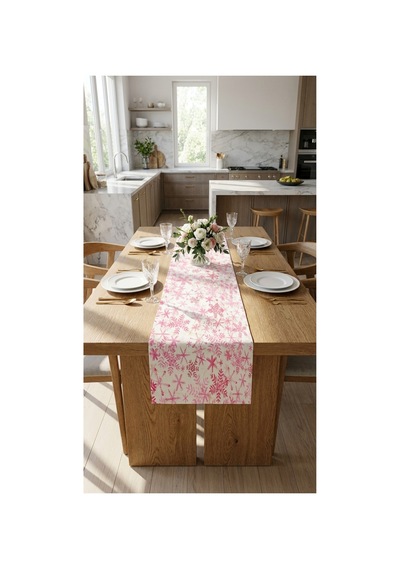 %100 Pamuk Özel Desenli Dikdörtgen Runner 40x150 Pembe - 900653985 Pembe