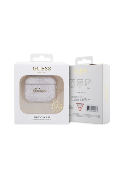 Apple Uyumlu AirPods 3.nesil Kılıf Guess Lisanslı 4g Desenli Metal Script Logolu 4g Charm Pu Deri Pembe