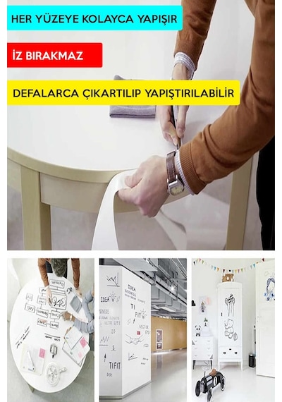Yapışkanlı Beyaz Yazı Tahtası Sticker Board 45 X 200 Cm Çizim Tah
