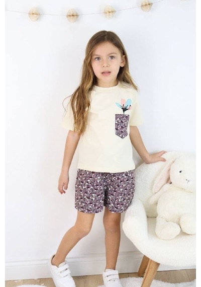 Jollykids Kız Çocuk Cep Detaylı Dokuma Şortlu Takım-mor