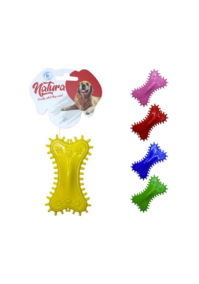 Natura 11 CM Plastik Pati Desenli Dikenli Kemik Köpek Oyuncağı Çok Renkli