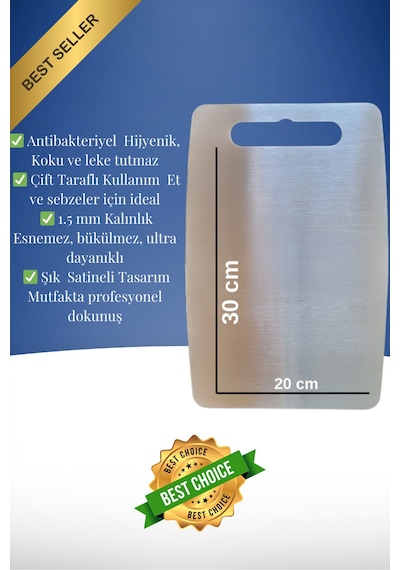 Erya Home Yüksek Kalite Paslanmaz Çelik Antibakteriyel Kesme Tahtası 20 x 30