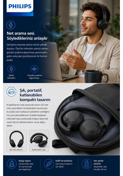 Philips TAH2209BK/00 Bluetooth 5.4 Kulak Üstü Kulaklık