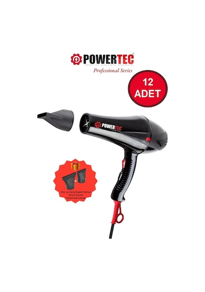 Powertec TR-901 Turbo Profesyonel Saç Kurutma Makinası Siyah 12'li