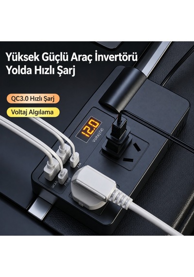 Coofbe 200w Araç İnverteri 12v 24v 220v Güç Dönüştürücü 2 Priz Pd30w Type-c Qc3.0 Hızlı Şarj Dijital Ekran
