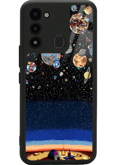 Tecno Spark 8c Gezegenler Altında Kamp Tasarımlı Glossy Telefon Kılıfı Çok Renkli