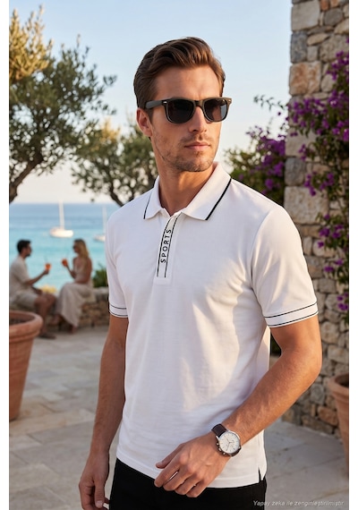 Buratti Pamuklu Regular Fit Yarım Fermuarlı Polo T Shirt Erkek Polo Yaka T Shirt 5904073 Beyaz