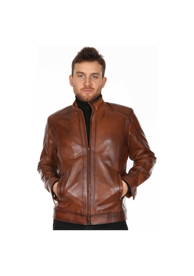 Deriwork Hakiki Deri Taba Erkek Deri Mont Yandan Cepli Fermuarlı Deri Ceket Taba Deriwork Hakiki Deri Taba Erkek Deri Mont Yandan Cepli Fermuarlı Deri Ceket Taba