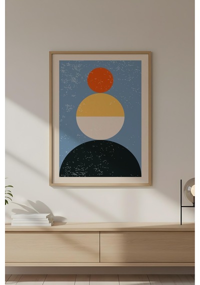 Huhuli Ahşap Çerçeveli Soyut Geometrik Desenli Tablo Huhu597