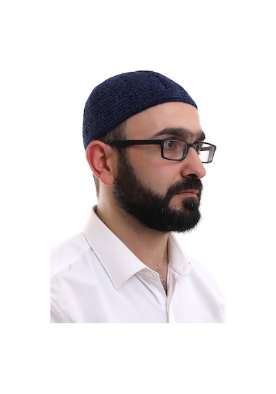 Lacivert Kışlık Sade Desenli Kadife Namaz Takkesi Lacivert