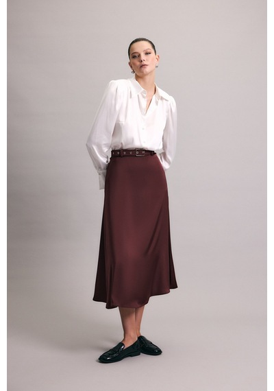 Sateen Kemerli Saten Etek - Bordo-137014 Bordo