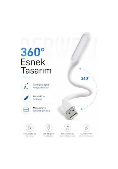 Esnek Usb Led Lamba Powerbank Laptop Ve Pc İçin Taşınabilir Gece Lambası Ve Kitap Okuma Işığı 5 Farklı Renk Seçeneği Mavi Kırmızı Turuncu Beyaz Yeşil