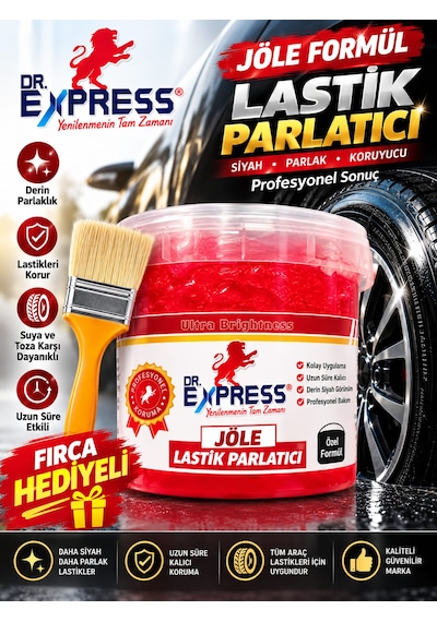 Premium Lastik Parlatıcı Jöle 500 Ml Parlak Görünüm Uzun Süre Etkili Yeniler Jel Parlatıcı Fırçalı 3'lü Set