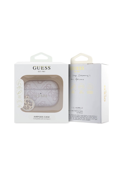 Airpods Pro 3 Uyumlu Kılıf Guess Orjinal Lisanslı Pu Deri 4g Desenli 4g Charm Kapak Pembe