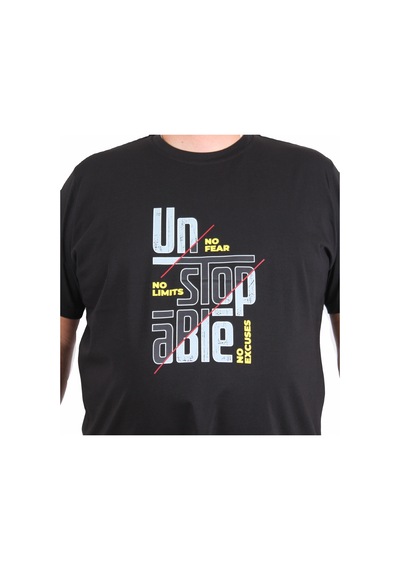 Moc Grande Mocgrande Erkek Büyük Beden Sıfır Yaka Tişört Un Stop Able 25181 Sıyah SIYAH