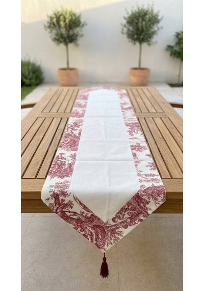 Toile Bugundy Panel Runner Çok Renkli
