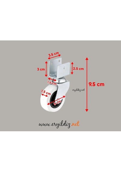 Hts 324 Gri Kısa U Tablalı 50x20 Mobilya Tekeri 4 Adet