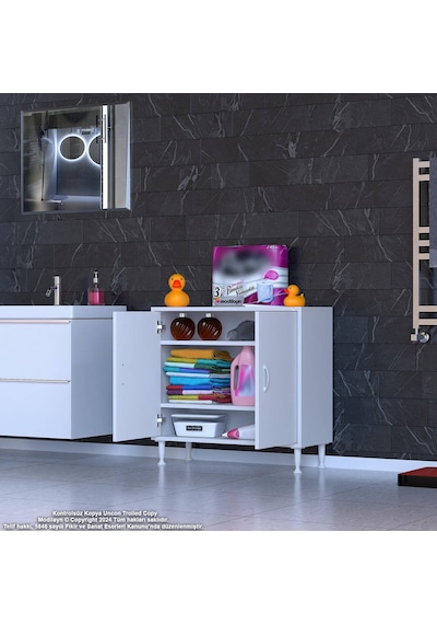Modilayn Söke Küçük Alanlar İçin Akıllı Çözümler 85x75x32,5 Cm Lik 2 Kapaklı 3 Göz Raf Dolap Beyaz