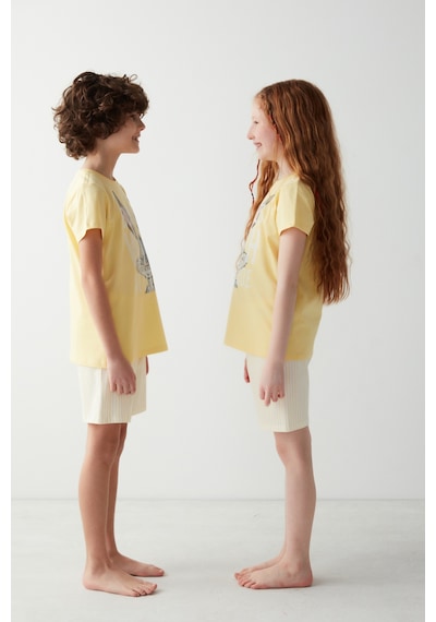 Penti Unisex Çocuk Bunny Baskılı Pijama Takımı Açık Sarı