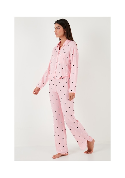 Lela Desenli Rahat Kesim Bol Paça Yazlık Bayan Pijama Takımı 6110014 Toz Pembe