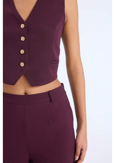 DeFacto Regular Fit V Yaka Blazer Yelek E2364AX24AUBR238 Bordo