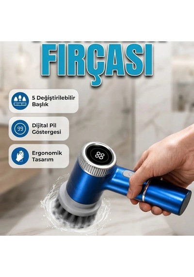 Led Ekranlı Kablosuz Döner Elektrikli Temizlik Fırçası Şarjlı Kir Giderici