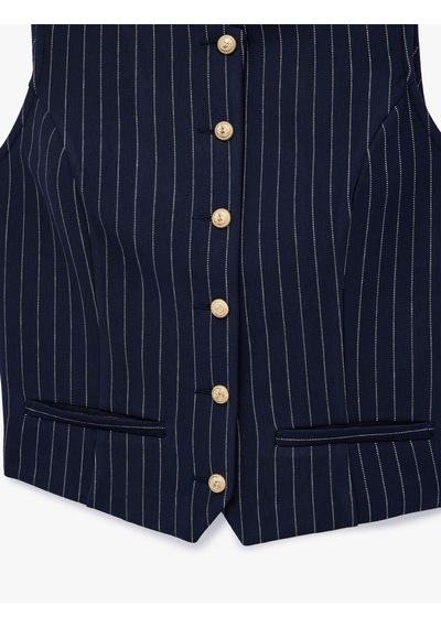 Koton Slim Fit Düğmeli Bisiklet Yaka Çizgili Yelek Beyaz Çizgili 7wak30012ek