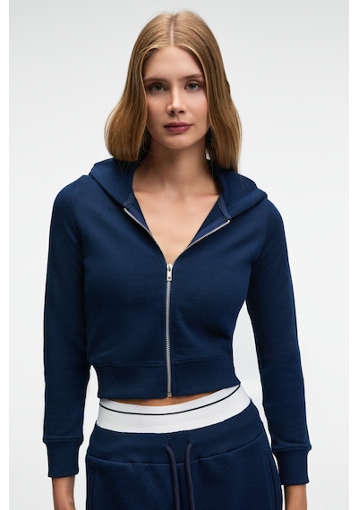 Grimelange COSIMA Kadın Metal Fermuarlı Kapüşonlu Crop Lacivert Sweatshirt