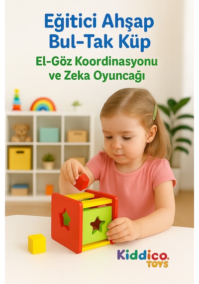 Eğitici Ahşap Bul-tak Küp El-göz Koordinasyonu Ve Zeka Oyuncağı