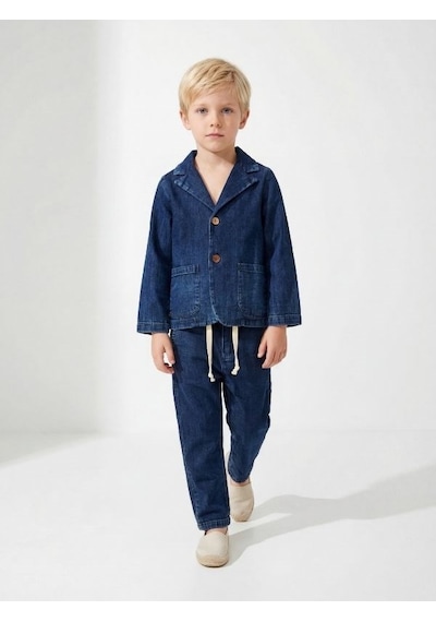 Zekids Erkek Çocuk Müslin Dokulu Rahat Kesim Pantolon-17144 Lacivert