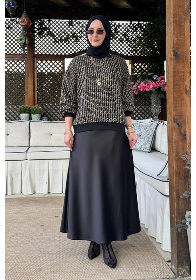 Rabia Şamlı Tanem Tüvit-saten Etekli Takım Sarı Normal