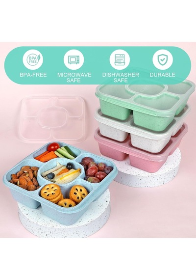 Çocuklar Ve Yetişkinler İçin Orijinal Bento Atıştırmalık Kutusu Ve Öğle Yemeği Kabı - Atıştırmalıklar Ve Yemekler İçin 5 Bölmeli Yiyecek Saklama Kapları, Buğday Kamışı, Bpa İçermez, 4'lü Set Çok Renkli Çocuklar Ve Yetişkinler İçin Orijinal Bento Atıştırmalık Kutusu Ve Öğle Yemeği Kabı - Atıştırmalıklar Ve Yemekler İçin 5 Bölmeli Yiyecek Saklama Kapları, Buğday Kamışı, Bpa İçermez, 4'lü Set Çok Renkli