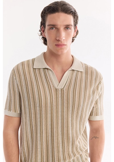 Avva Erkek Bej Polo Yaka Düğmesiz %100 Pamuk Soft Touch Regular Fit Triko T-shirt A61y5025