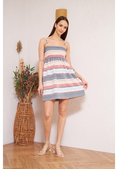 Darlin Moda Mavi Askılı Cepli Elbise Dm1007 Mavi