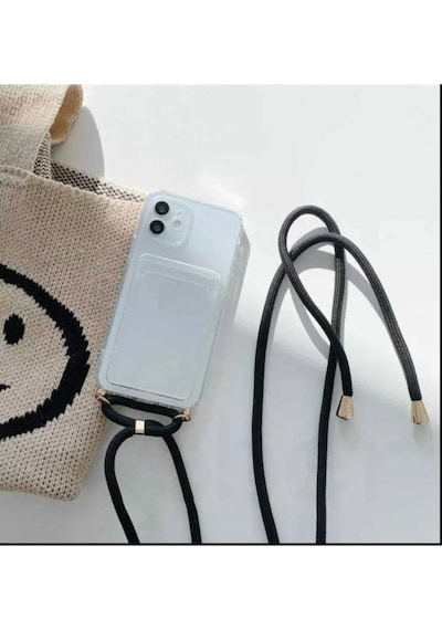 Samsung Galaxy Uyumlu S23 Fe Şeffaf Kartlıklı Boyun Askılı Ipli Kılıf