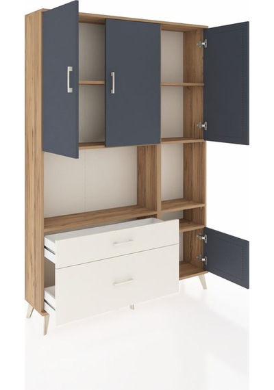 Arges Dolap 7 Raflı 2 Çekmeceli 4 Kapaklı 132x30x195 Çam-antr... Çam