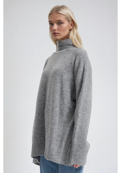 Dik Yaka Triko Oversize Kazak 1413 Gri